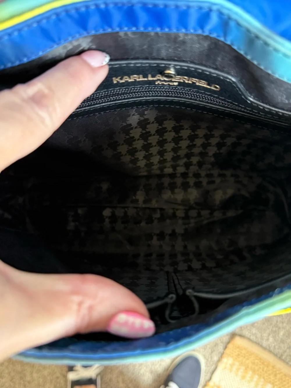 Karl Lagerfeld Paris Cara nylon Blue & Yellow Gradient‎ Eiffel Crossbody Bag